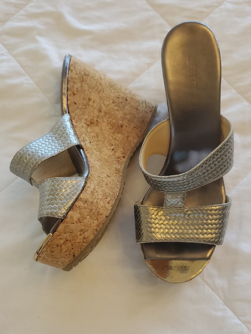 Jimmy Choo Silver Textured Leather Slide Mules - Picture 2 of 3